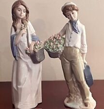 2 Vintage Nadal Spain Porcelain Girl and Boy/Lad w Flowers Figurines 9.75” Tall picture