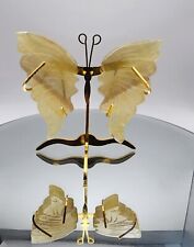 Yellow Flourite Mini Butterfly Wings Stand Included, Hand Carved Wings  picture