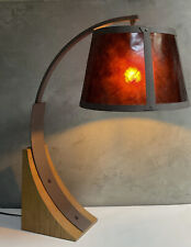 Oak River Rustic Mission Arc Table Lamp Dark Rust & Amber Mica Drum Shade picture