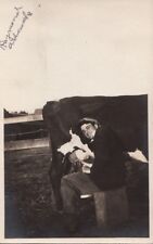 RPPC Postcard Man Milking Cow c. 1930s picture