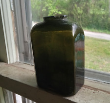 OPEN PONTIL 1840s OLIVE GREEN NEW ENGLAND BLOWN GLASS SNUFF BOTTLE CRUDE picture