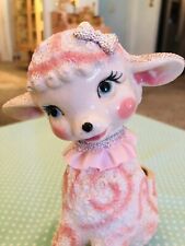 Vintage Pink Lamb Planter, Ceramic, Sheep Figurine, Japan, VTG Nursery Planter picture