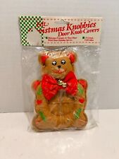 Vintage Christmas Knobbies Teddy Bear Felt Embroidered Door Knob Cover NOS picture