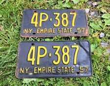 1957 New York License Plate Pair YOM Plates Original Paint Patina 4P-387 57  picture