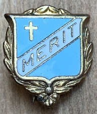 Tiny Merit Award Pin - Catholic School, Light Blue / Gold Tone - Vintage, Rare picture