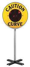 Outstanding & Rare Caution Curve Porcelain Highway Sign picture
