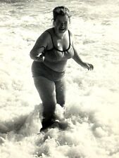 1950s Pretty Chubby Woman Bikini Female Sea Waves Vintage Photo Snapshot picture