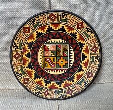 Vintage Peruvian Folk Art Cusco Peru Hand Painted Wood Plate Wall Hanging 6 1/4