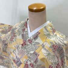 Japanese kimono hitoe Tsumugi silk crepe summer cool  S size 2479 picture