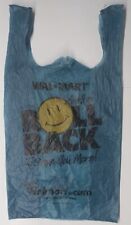 2001 Vintage Blue Plastic Walmart Shopping Store Bag Roll Back Smiley Face picture