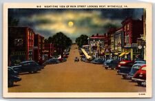 Wytheville Virginia~Night Time View Of Main Street Looking West~Vintage Linen PC picture