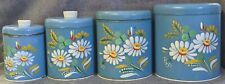 Set Of 4 50's Blue Ransburg  Canisters Metal Kitchen DAISIES Damaged picture