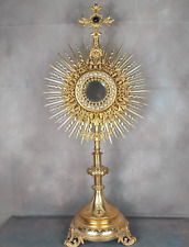 RARE 1900's RELIGIOUS CHURCH ALTAR MONSTRANCE brass gold and enamel 02 picture
