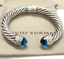 David Yurman 10mm Cable Classic Bracelet & Silver Blue Topaz  & Diamonds Size M picture
