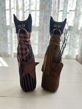Farmhouse Primitive Stuffed Folk Art Set Of 2 Cats Shelf sitters picture
