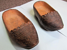 Antique WW1 ~ Pair Hand Carved Wooden Shoe / Boot Detailed Folk Art Wood Shoes picture