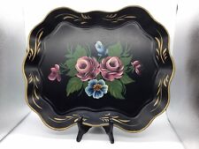 Vintage Nashco New York Hand Painted Metal Floral Tray picture