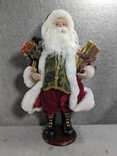 Vintage Macy's Holiday Lane 17” Santa with Toy Bag & Christmas Wood Stand picture