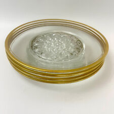 Set of 4 Jeannette Thumbprint 8 3/8” Salad Plates Clear Center Gold Rim Vintage picture