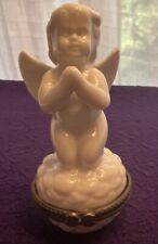 Vintage White Porcelain Hinged Angel Praying Trinket Box 3