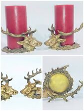 Vtg Decor Majestic Pair Brass Deer Elk Stag Pillar With Candles Holder Antlers  picture