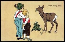 Three Young Bucks – Two Boys and a Deer - Comic Postcard made in Germany pc66 picture