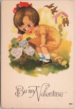 c1910s VALENTINE'S DAY Postcard Little Girl / BUTTERFLY / Flowers / *Trimmed picture