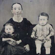 Antique Tintype Photograph Civil War Era Giant Woman Sitting w/ Young Children picture