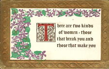 TWO KINDS OF WOMEN purple flowers Old English lettering font gilt ~ c1910 picture