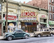 1941 BIJOU THEATER COCA-COLA CANDY SIGN COLORIZED 8X10 PHOTO HOLYOKE MA OLD CARS picture