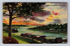 MS-Mississippi, Sunset On The River, Antique, Vintage c1944 Souvenir Postcard picture