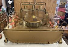 WOW Rare Vintage Mid Century Table Top Brass Drop Leaf Bar Serving Cart picture