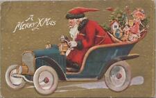 Christmas Postcard Santa Claus Driving a Car Toys in the Back  picture