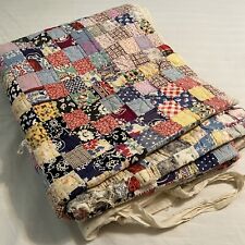 Antique Vtg POSTAGE STAMP QUILT Cutter 84”x66”Patchwork Distressed Stains As Is picture
