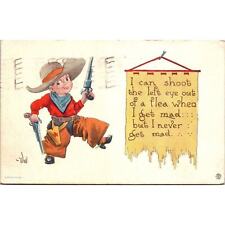 I can Shoot the Left Eye Out Of a Flea 1913 Vintage Postcard Cartoon Cowboy picture