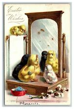 Vintage 1907 Tuck's Easter Postcard - Cute Chicks Gold Mirror White Flowers picture