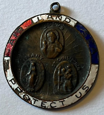 ANTIQUE WWII VINTAGE SOLDIERS CATHOLIC RELIGIOUS BRONZE PROTECTION HOLY MEDAL picture