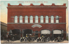 Central Fire Station-Lansing, Michigan MI-antique unposted postcard picture