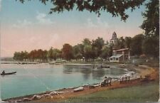 Chautauqua New York~Bay @ Institution~Canoe~Benches~German Vintage Postcard picture