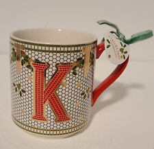 Anthropologie Festive Bistro Tile Monogram “K” Mug Winter, Holiday, Christmas picture