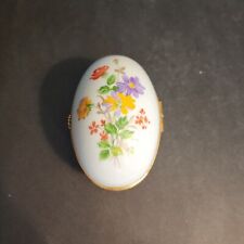 Limoges Porcelain Egg Shaped Trinket Box Hand Painted Floral Design - France picture