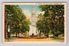 Sandusky OH-Ohio, Fountain and Court House,c1939 Vintage Postcard picture