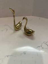 Vintage Set Of 2 MCM Pair Miniature Brass Swans Birds 60s Figurine Set Couple  picture
