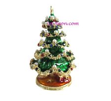 Bejeweled Christmas Tree Hinged Metal Enameled Rhinestone Trinket picture