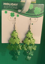 St. Patrick's Day Green Sparkly Lucky Clovers 2” Earrings.  NEW.   picture