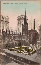 NEW YORK c1910 ~ Trinity Church & Graveyard ~ Vintage Postcard picture