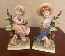 SET - Lefton China Handpainted Boy and Girl figurines - with dogs KW25231 EUC picture