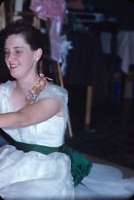 1958 Bride Sitting on Floor Opening Wedding Gifts Vintage 35mm Slide picture