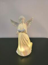 Light Up Angel W/Bible Figurine Pearl Lusterware Iridescent Ceramic 8