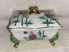 Vintage Hand Painted Floral Bamboo Footed Lidded Porcelain Trinket Box 5